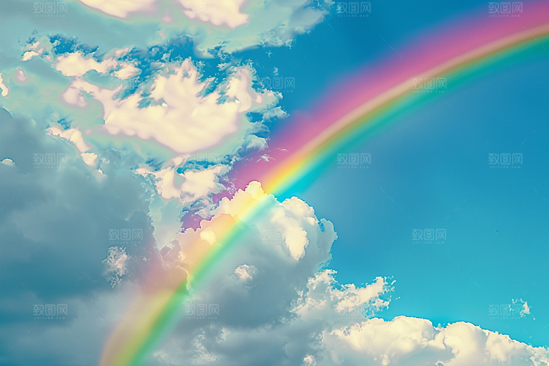 彩虹风光唯美雨后晴空摄影图