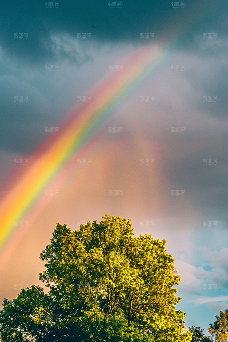 彩虹风光七彩雨后晴空摄影图