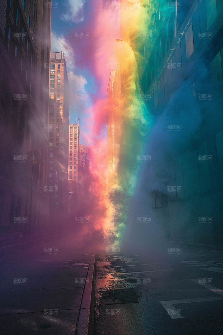 彩虹风光霓虹雨后晴空摄影图