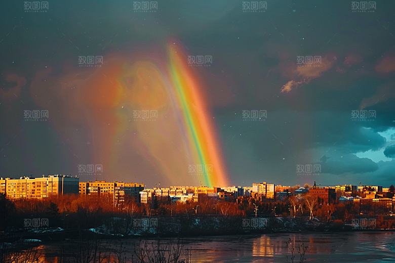 彩虹风光雨后晴空景色摄影图