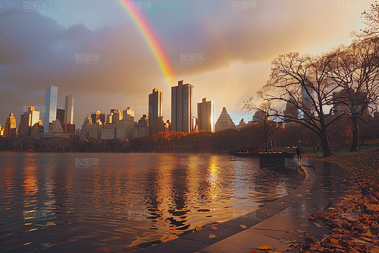 彩虹风光自然雨后晴空摄影图