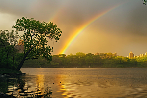 彩虹风光景色雨后晴空摄影图