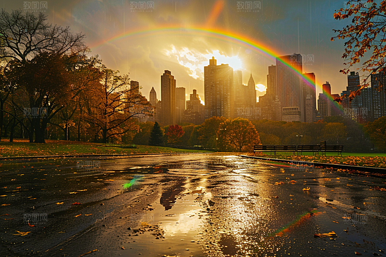 彩虹风光美景雨后晴空摄影图