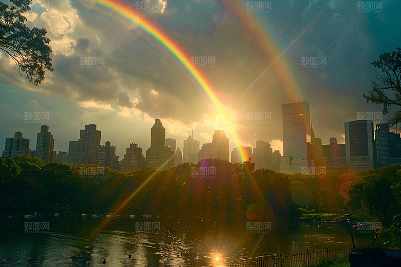 彩虹风光雨后晴空高清摄影图