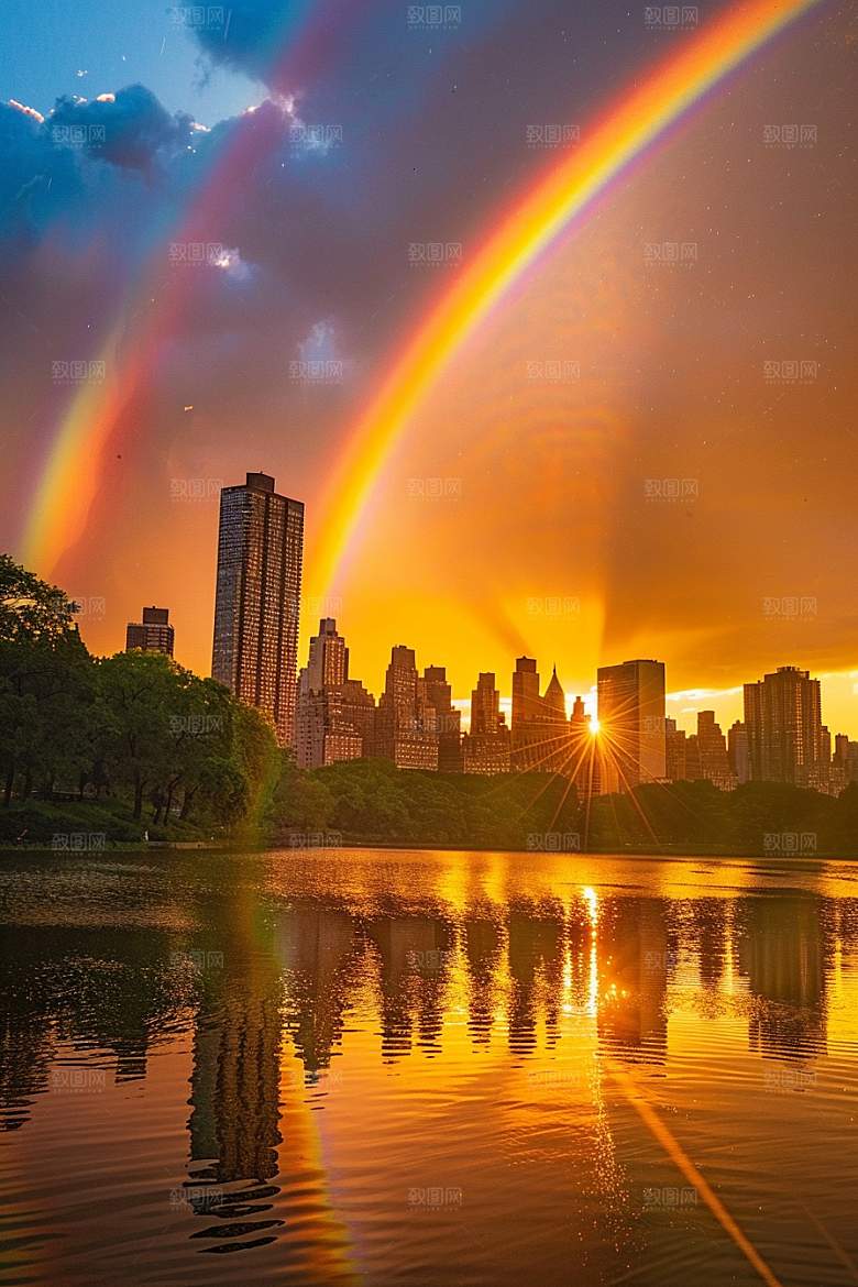 彩虹风光雨后晴空晴天摄影图