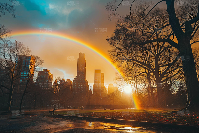 彩虹风光雨后晴空高清摄影图