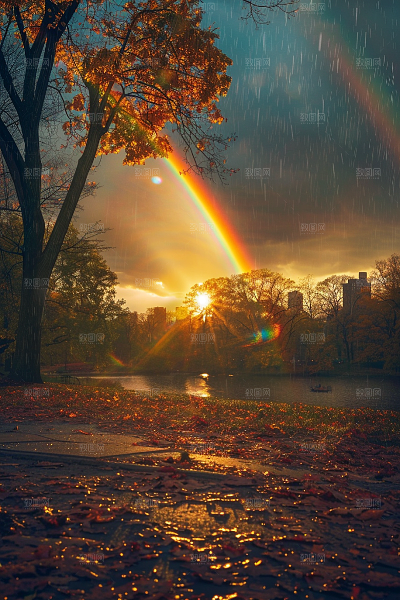 彩虹风光唯美雨后晴空摄影图