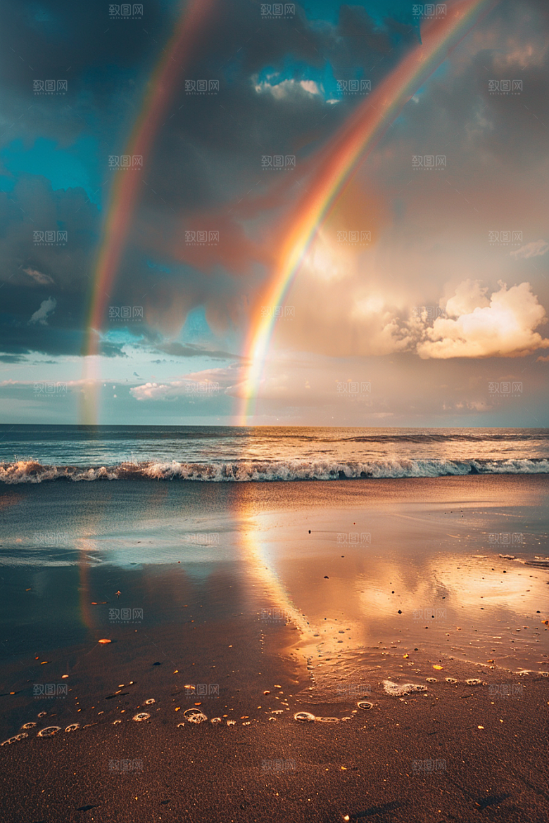 彩虹风光雨后晴空高清摄影图