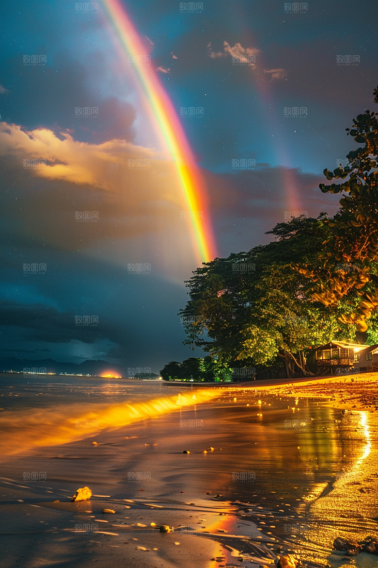 彩虹风光晴天雨后晴空摄影图