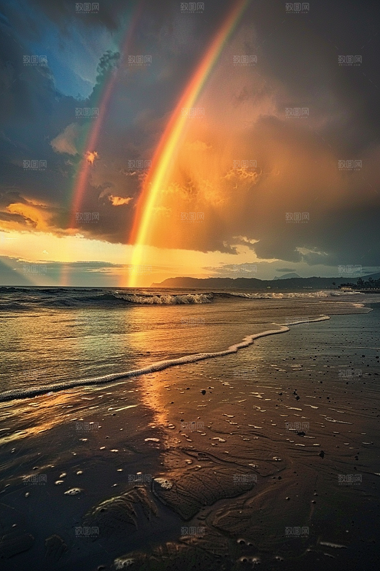 彩虹风光晴天雨后晴空摄影图
