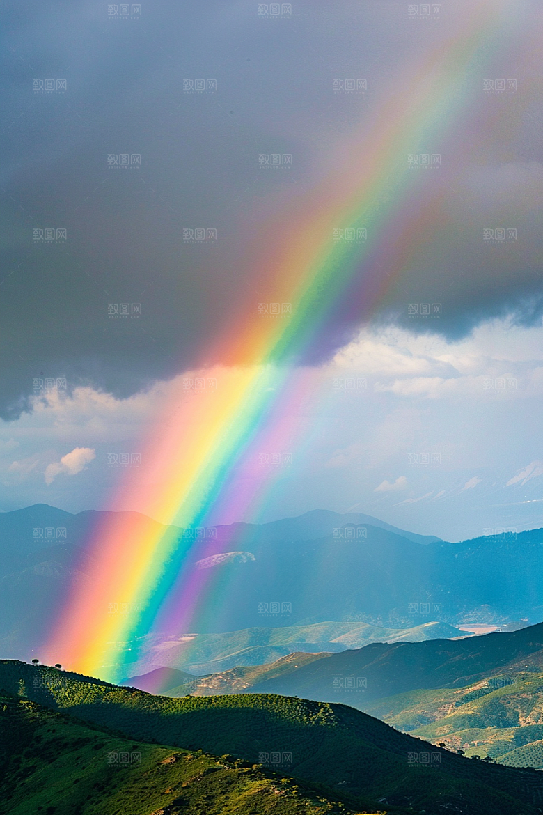 彩虹风光美景雨后晴空摄影图