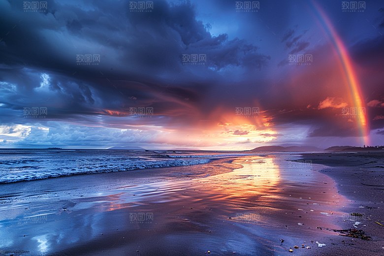 彩虹风光七彩雨后晴空摄影图