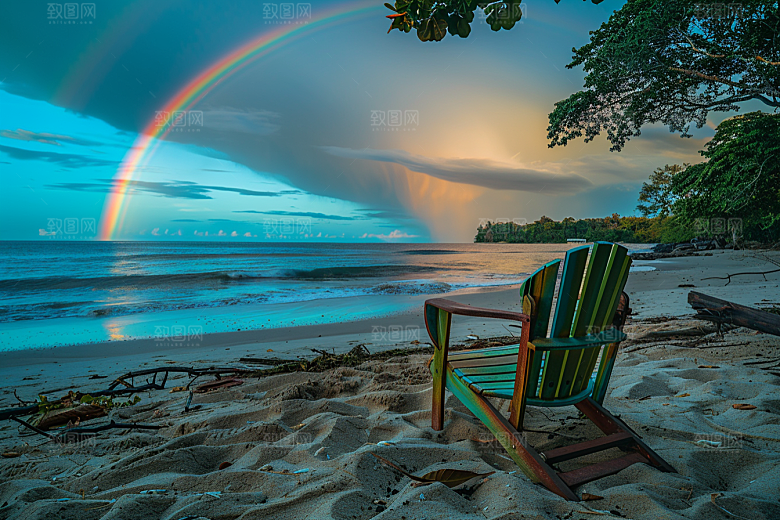 彩虹风光雨后晴空景色摄影图