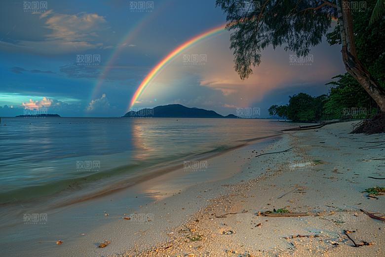 彩虹风光雨后晴空唯美摄影图