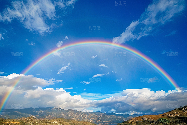 彩虹风光七彩雨后晴空摄影图