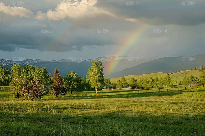 彩虹风光雨后晴空美景摄影图