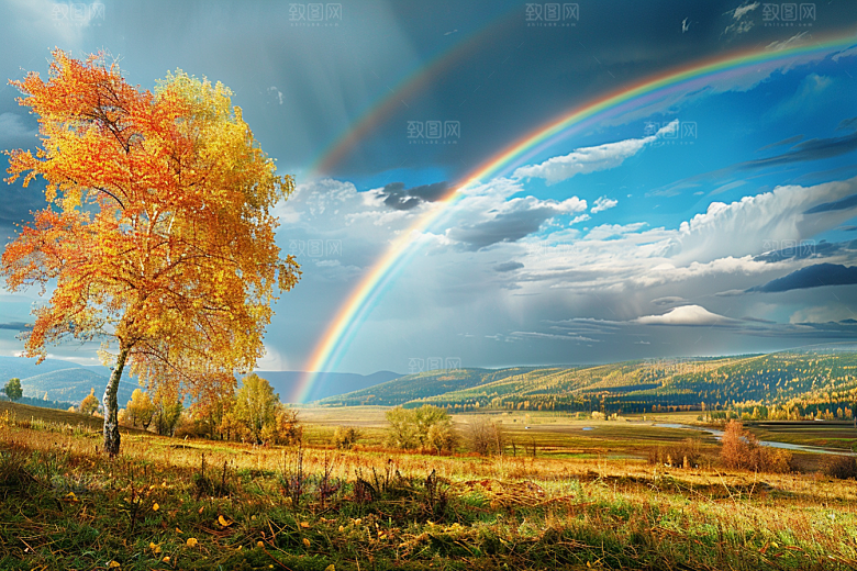 彩虹风光雨后晴空晴天摄影图