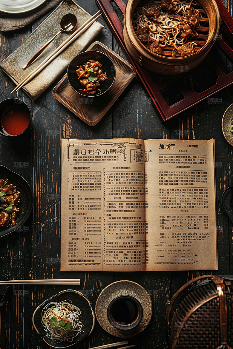 复古菜单美食场景样机