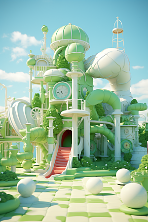 3D立体游乐园梦幻卡通渲染图