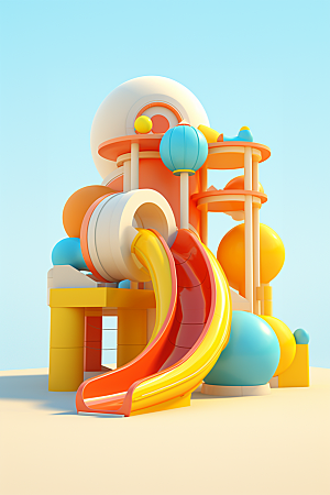 3D立体游乐园可爱童趣渲染图
