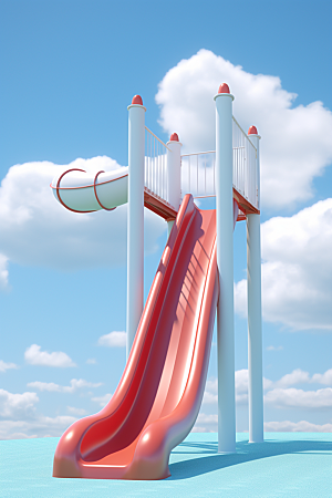 3D立体游乐园模型滑滑梯渲染图