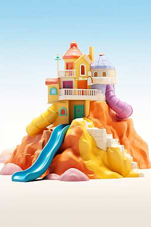 3D立体游乐园模型可爱渲染图