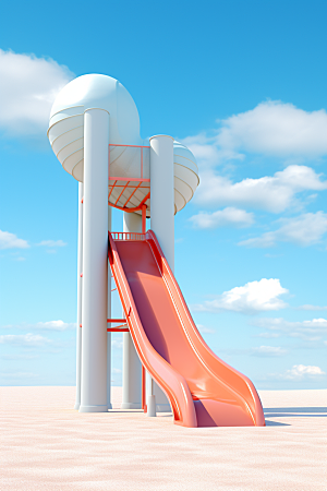 3D立体游乐园儿童乐园滑滑梯渲染图