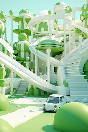 3D立体游乐园可爱梦幻渲染图
