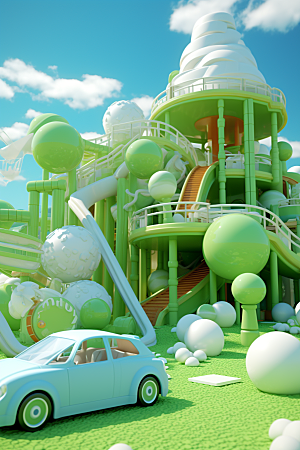 3D立体游乐园模型儿童乐园渲染图