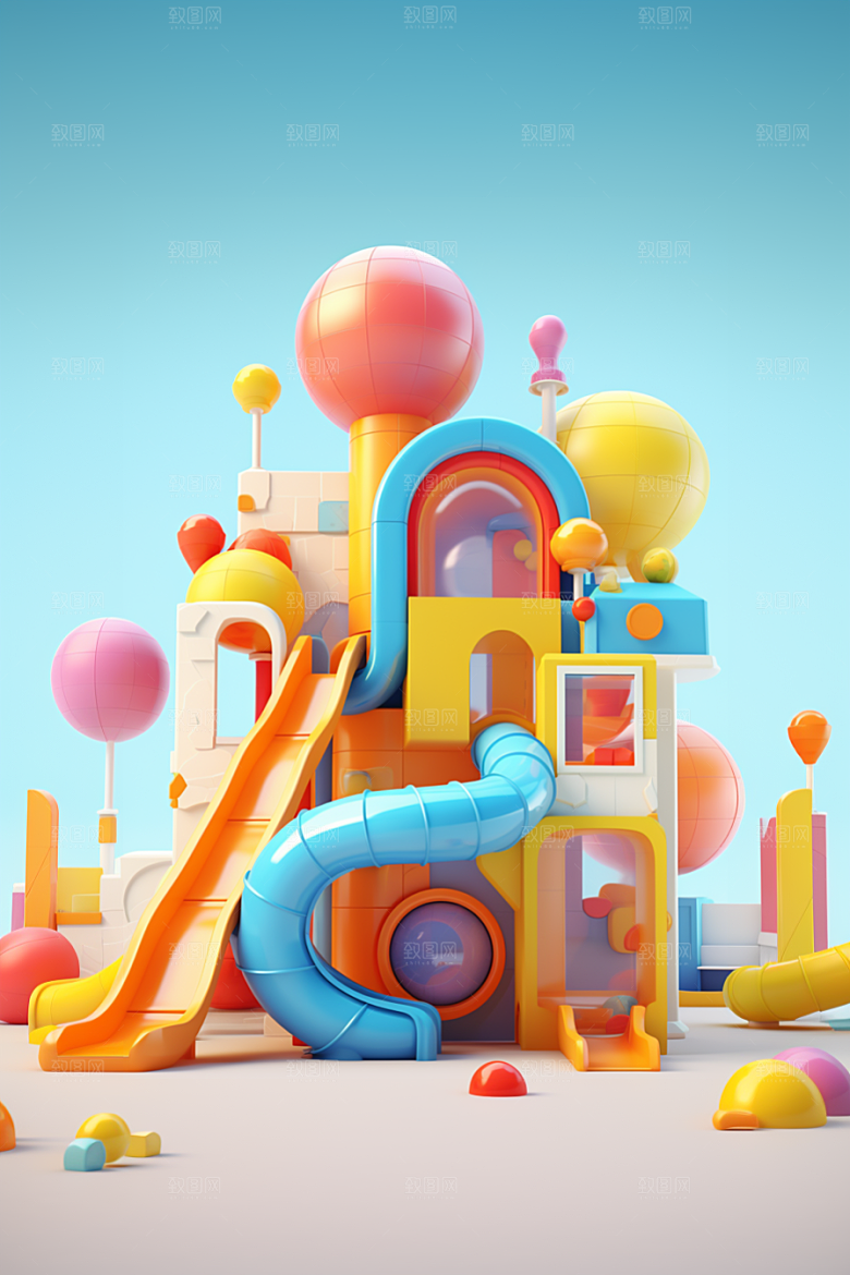 3D立体游乐园多巴胺模型渲染图