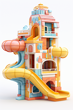 3D立体游乐园童趣儿童乐园渲染图