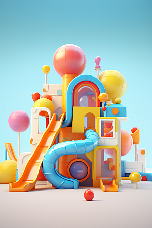 3D立体游乐园儿童乐园童趣渲染图