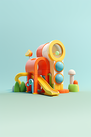 3D立体游乐园可爱梦幻渲染图