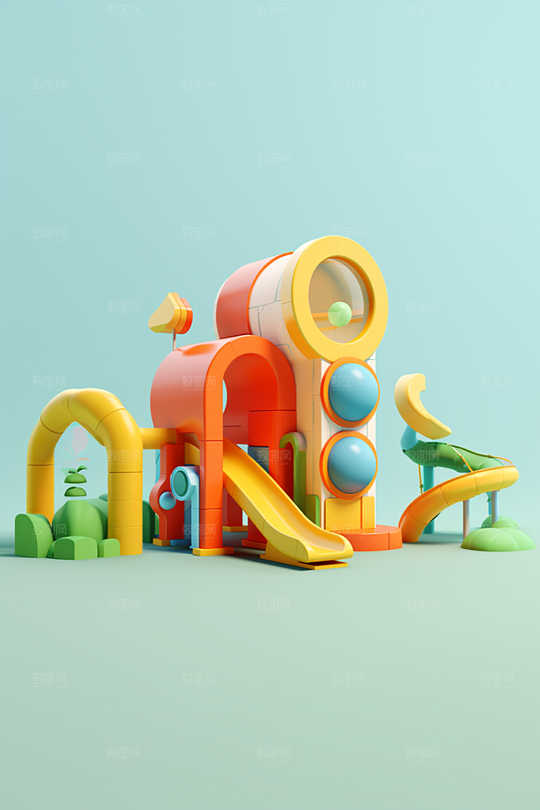 3D立体游乐园彩色多巴胺渲染图