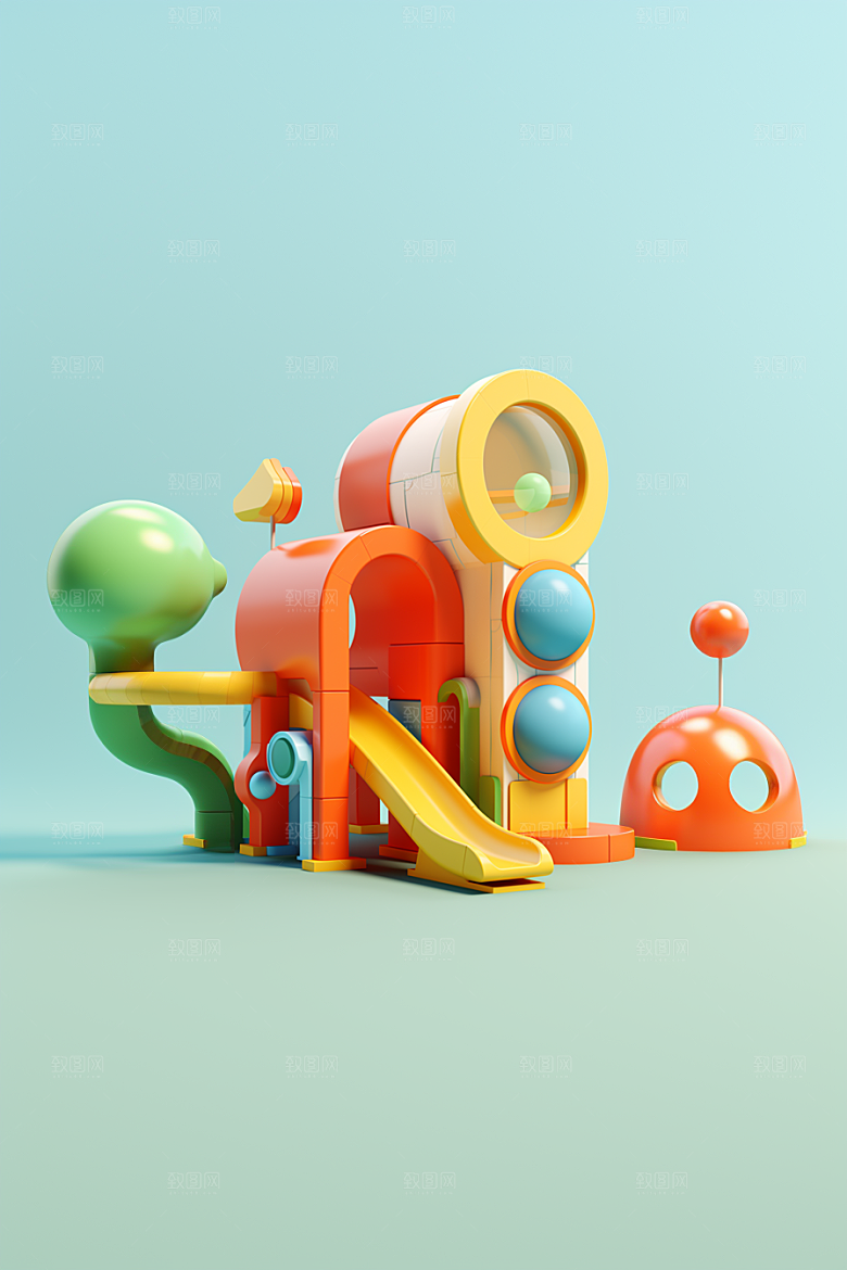 3D立体游乐园模型多巴胺渲染图