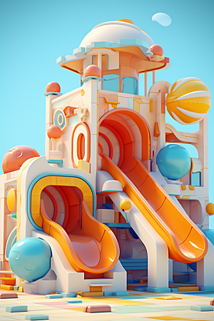 3D立体游乐园童趣梦幻渲染图