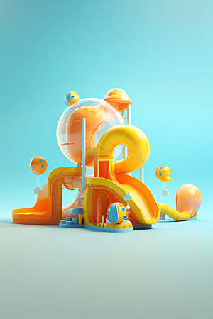 3D立体游乐园儿童乐园多巴胺渲染图