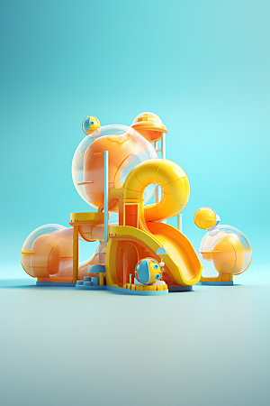 3D立体游乐园梦幻可爱渲染图