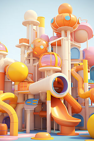 3D立体游乐园儿童乐园童趣渲染图