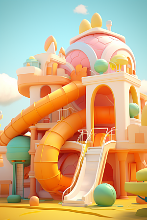 3D立体游乐园彩色儿童乐园渲染图