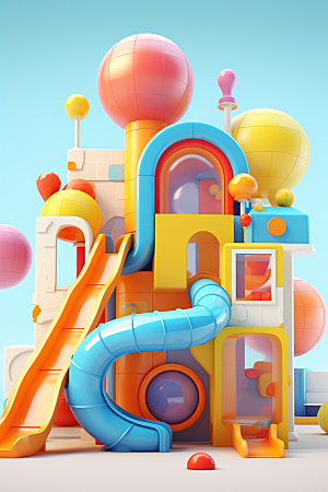 3D立体游乐园童趣彩色渲染图