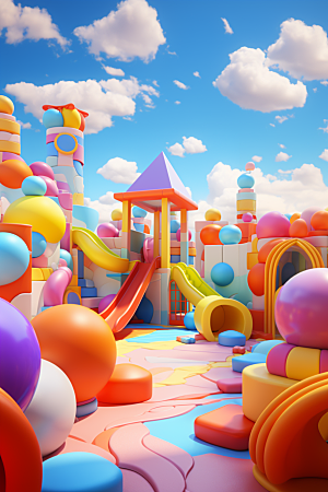 3D立体游乐园彩色可爱渲染图