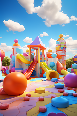 3D立体游乐园童趣儿童乐园渲染图