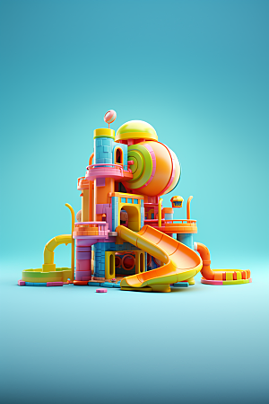 3D立体游乐园童趣模型渲染图