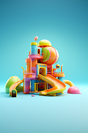 3D立体游乐园童趣多巴胺渲染图