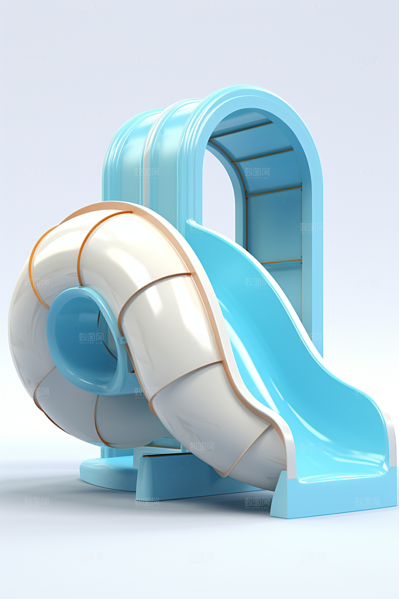 3D立体游乐园彩色滑滑梯渲染图