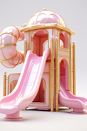 3D立体游乐园彩色滑滑梯渲染图