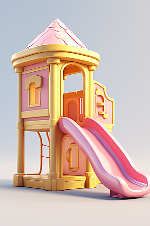 3D立体游乐园可爱彩色渲染图