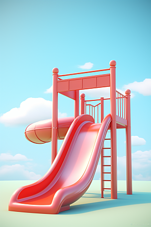 3D立体游乐园梦幻滑滑梯渲染图