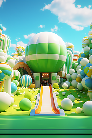 3D立体游乐园彩色梦幻渲染图